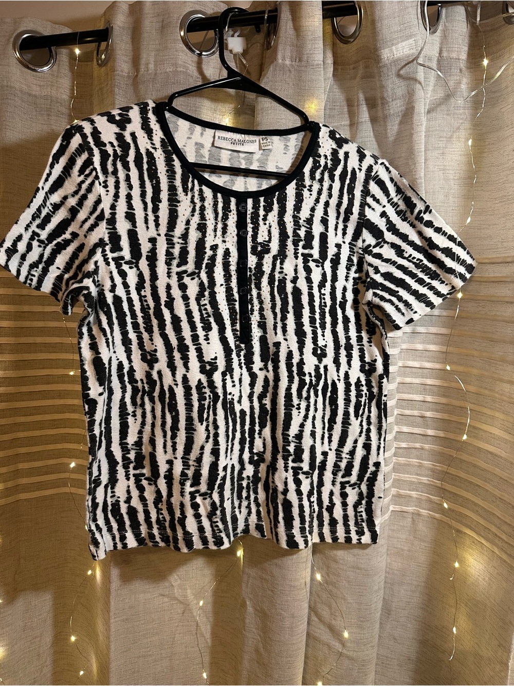 Rebecca Malone Black & White Short Sleeve Stripe-Print Tee